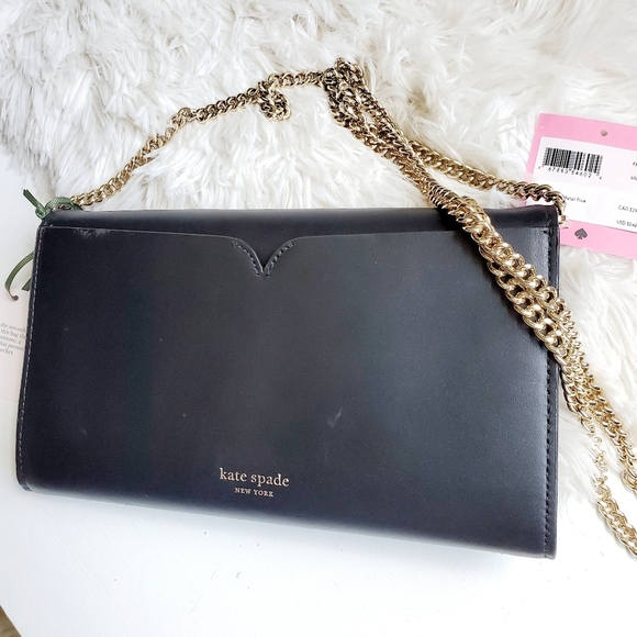 Kate Spade Black Leather Lula Gold Chain Clutch - Picture 7 of 10